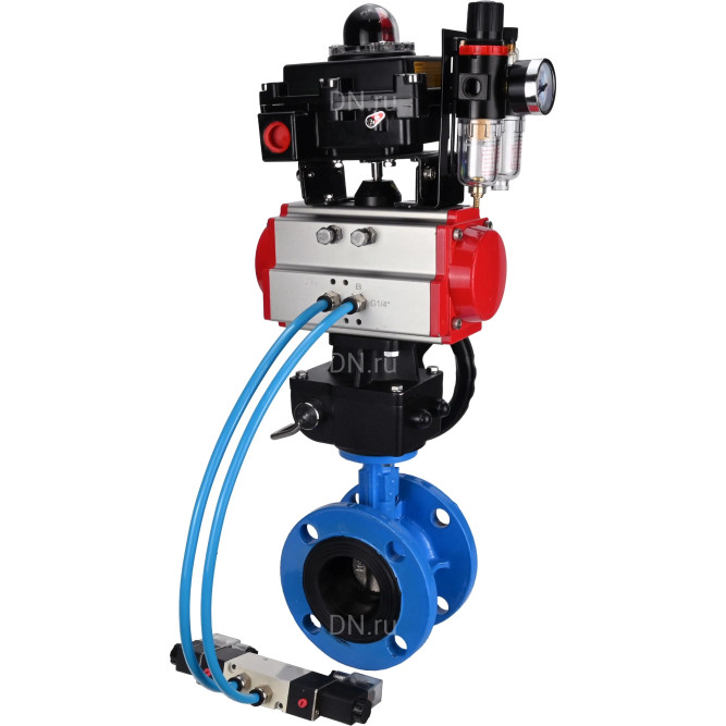 Затвор дисковый поворотный WBV1313E-2W-F-H Ду200 Ру16 фланцевый, корпус - чугун GGG40, диск - чугун GGG40, EPDM, с пневмоприводом PA-DA-140, пневмораспределителем 4V320-10 AC220V, БКВ APL-410N EX, ручным дублером MON2-450-T28-ISO и БПВ AFC2000 в Алматы
