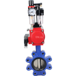 Затвор дисковый поворотный WBV1616N-2W-Fb-H Ду100 Ру16 LUG корпус - чугун QT450, диск - чугун QT450, уплотнение - NBR, с пневмоприводом PA-SA-130, пневмораспределителем 4M310-08 AC220V и БПВ AFC2000