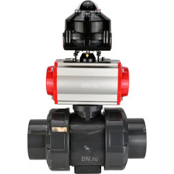 Кран шаровой BV4242E-FP-GRM-ISO Дн20 Ру10 полнопроходной, корпус - НПВХ, шар - НПВХ, уплотнение - EPDM, с пневмоприводом PA-DA-052, пневмораспределителем 4M310-08 AC220V и БКВ APL-510N EX