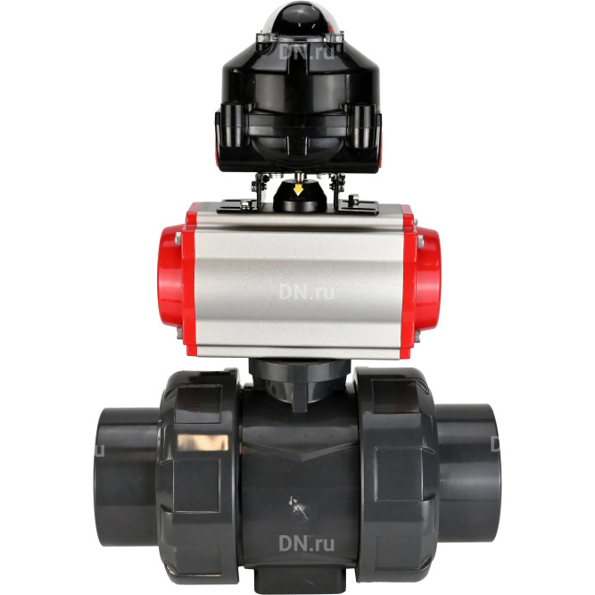 Кран шаровой BV4242E-FP-GRM-ISO Дн20 Ру10 полнопроходной, корпус - НПВХ, шар - НПВХ, уплотнение - EPDM, с пневмоприводом PA-DA-052, пневмораспределителем 4M310-08 AC220V и БКВ APL-510N EX в Алматы
