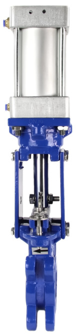 Задвижка шиберная GVKR3431M-1W-Fb-2P Ду80 Ру10 односторонняя, межфланцевая, шпиндель - выдвижной, корпус - сталь WCB, шибер - нержавеющая сталь 304, уплотнение - металл, с пневмоприводом в Алматы