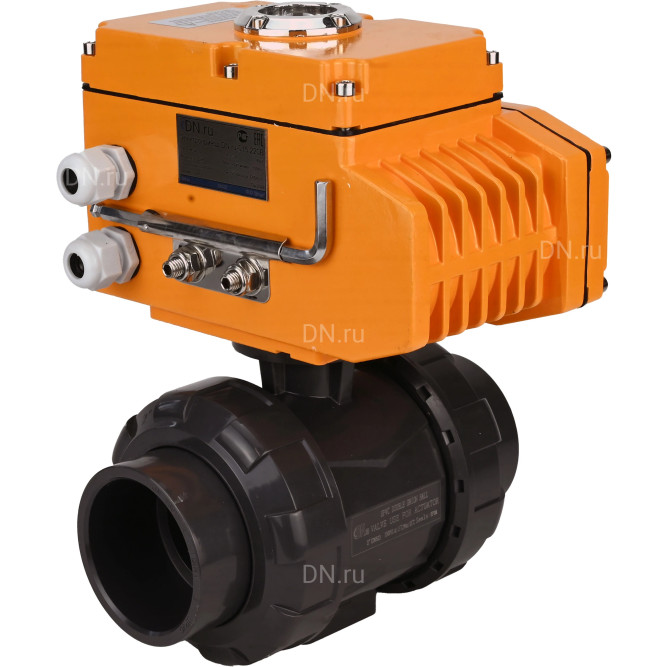 Кран шаровой BV4242E-FP-GRM-ISO Дн100 Ру10 полнопроходной, корпус - НПВХ, шар - НПВХ, уплотнение - EPDM, с электроприводом QT-N-005EM-O1-380VAC-У1 в Алматы