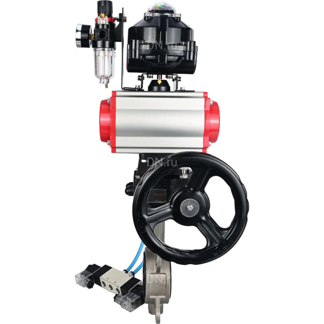 Затвор дисковый поворотный WBV3131N-2W-Fb-H Ду80 Ру16, корпус - нерж.сталь 304, диск - нерж.сталь 304, NBR, с пневмоприводом PA-DA-083, пневмораспределителем 4V320-10 AC220V, БКВ APL-510N EX, ручным дублером MON2-450-T28-ISO и БПВ AFC2000 в Алматы