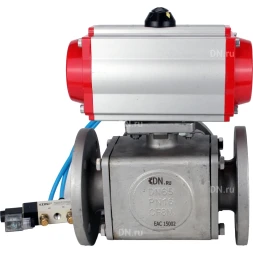 Кран шаровой BV3232P(4pc)-FP-3WL-F Ду20 Ру16 полнопроходной трехходовой, фланцевый, корпус - нержавеющая сталь SS316, с пневмоприводом PA-SA-065 с возвратными пружинами и пневмораспределителем 4V320-10 AC220V
