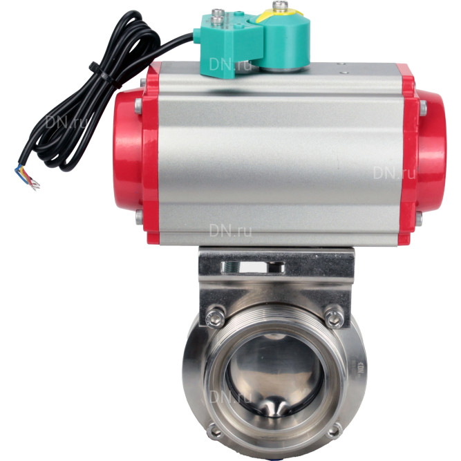 Затвор дисковый поворотный WBV3131S-2W-T-H Ду65 Ру10 резьбовой, пищевая нержавеющая сталь 304, уплотнение - Silicon, с пневмоприводом PA-DA-052, пневмораспределителем 4M310-08 AC220V и магнитным переключателем ALS200D в Алматы