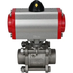 Кран шаровой BV3232P(3pc)-FP-W-ISO-H Ду15 Ру63 полнопроходной двухходовой, нержавеющая сталь SS316, под приварку, уплотнение - PTFE, с пневмоприводом PA-DA-52 двойного действия