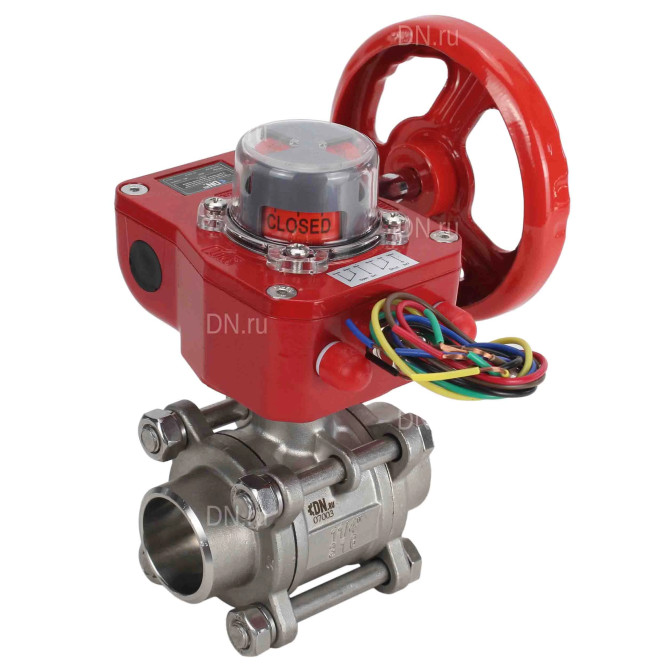 Кран шаровой BV3232P(3pc)-FP-W-ISO-H Ду20 Ру63 полнопроходной двухходовой, нержавеющая сталь SS316, под приварку, уплотнение - PTFE, с ISO фланцем и редуктором HGBF RQN1-180Z с индикатором положения и датчиком обратной связи в Алматы