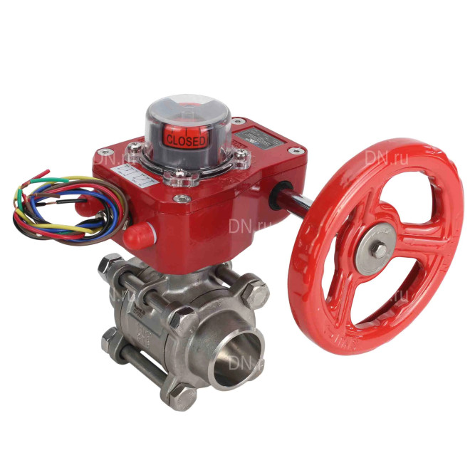 Кран шаровой BV3232P(3pc)-FP-W-ISO-H Ду20 Ру63 полнопроходной двухходовой, нержавеющая сталь SS316, под приварку, уплотнение - PTFE, с ISO фланцем и редуктором HGBF RQN1-180Z с индикатором положения и датчиком обратной связи в Алматы