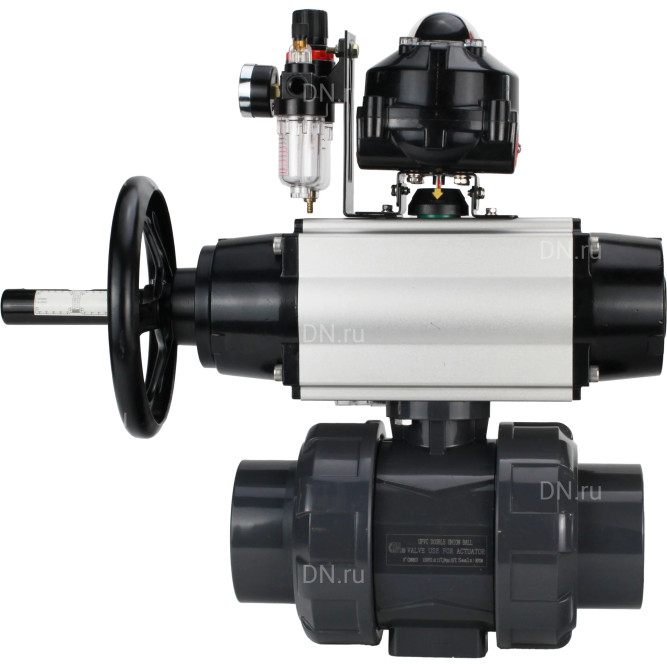 Кран шаровой BV4242E-FP-GRM-ISO Дн20 Ру10 полнопроходной, корпус - НПВХ, шар - НПВХ, уплотнение - EPDM, с пневмоприводом PA-DA-105-1, пневмораспределителем 4M310-08 AC220V, БКВ APL-510N EX и БПВ AFC2000 в Алматы