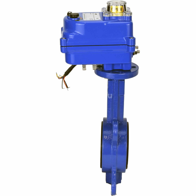 Затвор дисковый поворотный WBV1432E-2W-Fb-H Ду50 Ру16, корпус - чугун GGG50, диск - нержавеющая сталь 316L, уплотнение - EPDM, с электроприводом QT-N-003EM-O1-12VDC-У1 blue 12В в Алматы