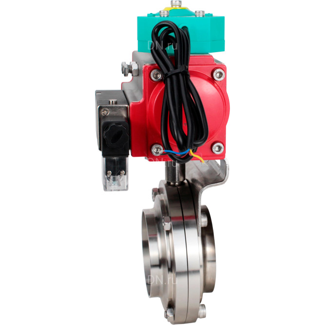 Затвор дисковый поворотный WBV3131E-2W-T-H Ду25 Ру10 резьбовой, пищевая нержавеющая сталь 304, уплотнение - EPDM, с пневмоприводом PA-DA-052, пневмораспределителем 4M310-08 AC220V и магнитным переключателем ALS200D в Алматы