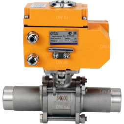 Кран шаровой BV3131P(3pc)-FP-W-ISO-H LONG Ду15 Ру63 полнопроходной, корпус - нержавеющая сталь 304, уплотнение - PTFE, под приварку, с 1/4-оборотным электроприводом QT-N-005EM-O1-380VAC-У1 380В