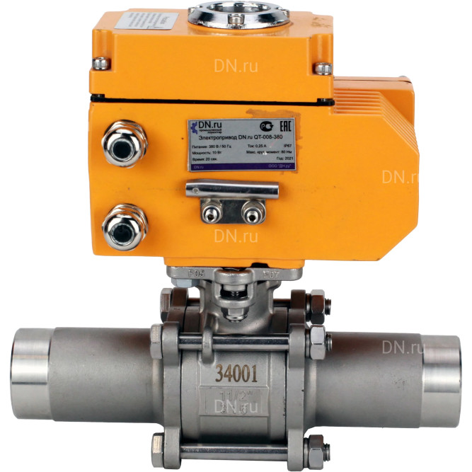 Кран шаровой BV3131P(3pc)-FP-W-ISO-H LONG Ду15 Ру63 полнопроходной, корпус - нержавеющая сталь 304, уплотнение - PTFE, под приварку, с 1/4-оборотным электроприводом QT-N-005EM-O1-380VAC-У1 380В в Алматы