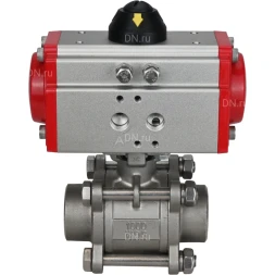 Кран шаровой BV3232P(3pc)-FP-W-ISO-H Ду20 Ру63 полнопроходной двухходовой, нержавеющая сталь SS316, под приварку, уплотнение - PTFE, с пневмоприводом PA-DA-52 двойного действия