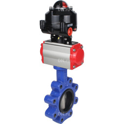 Затвор дисковый поворотный WBV1631N-2W-Fb-H Ду125 Ру16 LUG корпус - чугун QT450, диск - нержавеющая сталь 304, уплотнение - NBR, с пневмоприводом PA-DA-105, пневмораспределителем 4M310-08 AC220V и БКВ APL-510N EX