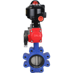 Затвор дисковый поворотный WBV1631N-2W-Fb-H Ду125 Ру16 LUG корпус - чугун QT450, диск - нержавеющая сталь 304, уплотнение - NBR, с пневмоприводом PA-DA-105, пневмораспределителем 4M310-08 AC220V и БКВ APL-510N EX
