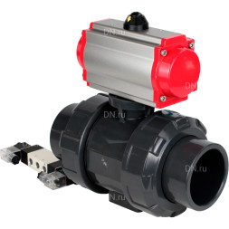 Кран шаровой BV4242E-FP-GRM-ISO Дн40 Ру10 полнопроходной, корпус - НПВХ, шар - НПВХ, уплотнение - EPDM, с пневмоприводом PA-SA-065 и пневмораспределителем 4V320-10 AC220V