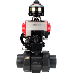 Кран шаровой BV4242E-FP-GRM-ISO Дн100 Ру10 полнопроходной, корпус - НПВХ, шар - НПВХ, уплотнение - EPDM, с пневмоприводом PA-DA-065, пневмораспределителем 4M310-08 AC220V, ручным дублером MON1-250-T26-ISO и БКВ APL-510N EX
