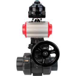 Кран шаровой BV4242E-FP-GRM-ISO Дн100 Ру10 полнопроходной, корпус - НПВХ, шар - НПВХ, уплотнение - EPDM, с пневмоприводом PA-DA-065, пневмораспределителем 4M310-08 AC220V, ручным дублером MON1-250-T26-ISO и БКВ APL-510N EX