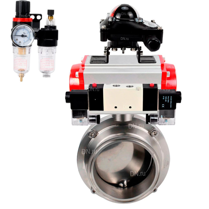Затвор дисковый поворотный кламповый WBV3131E-2W-C-H Ду50 Ру10 корпус - пищевая нержавеющая сталь 304, уплотнение – EPDM, с пневмоприводом PA-SA-065, пневмораспределителем 4V320-10 AC220V, БКВ APL-210N и БПВ AFC2000 в Алматы