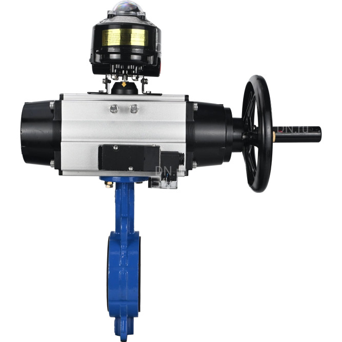 Затвор дисковый поворотный WBV1132N-2W-Fb-H Ду125 Ру16, корпус - чугун GG25, диск - нержавеющая сталь 316L, уплотнение - NBR, с пневмоприводом PA-DA-105-1 двойного действия, пневмораспределителем 4M310-08 AC220V, БКВ APL-510N-EX в Алматы