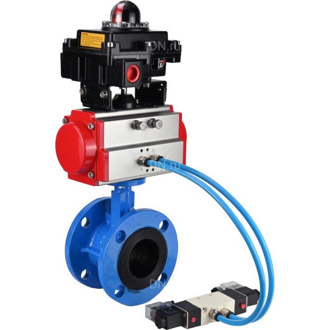 Затвор дисковый поворотный WBV1313E-2W-F-H Ду200 Ру16 фланцевый, корпус - чугун GGG40, диск - чугун GGG40, уплотнение - EPDM, с пневмоприводом PA-DA-140, пневмораспределителем 4V320-08 AC220V и БКВ APL-410N EX в Алматы