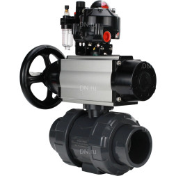 Кран шаровой BV4242E-FP-GRM-ISO Дн32 Ру10 полнопроходной, корпус - НПВХ, шар - НПВХ, уплотнение - EPDM, с пневмоприводом PA-DA-105-1, пневмораспределителем 4M310-08 AC220V, БКВ APL-510N EX и БПВ AFC2000