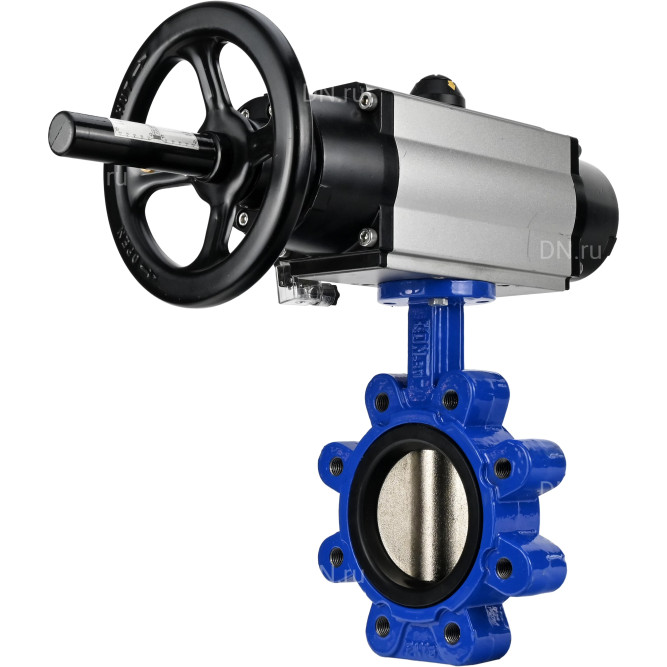Затвор дисковый поворотный WBV1616N-2W-Fb-H Ду125 Ру16 LUG корпус - чугун QT450, диск - чугун QT450, уплотнение - NBR, с пневмоприводом PA-DA-105-1 и пневмораспределителем 4M310-08 AC220V в Алматы