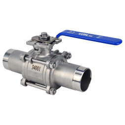 Кран шаровой BV3131P(3pc)-FP-W-ISO-H LONG Ду10 Ру63 полнопроходной, трехсоставной, корпус - нержавеющая сталь 304, уплотнение - PTFE, под приварку, с рукояткой