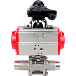 Кран шаровой BV3131P(3pc)-FP-W-ISO-H LONG Ду150 Ру16 полнопроходной, корпус - нержавеющая сталь 304, уплотнение - PTFE, под приварку, с пневмоприводом PA-DA-140 и БКВ APL-210N