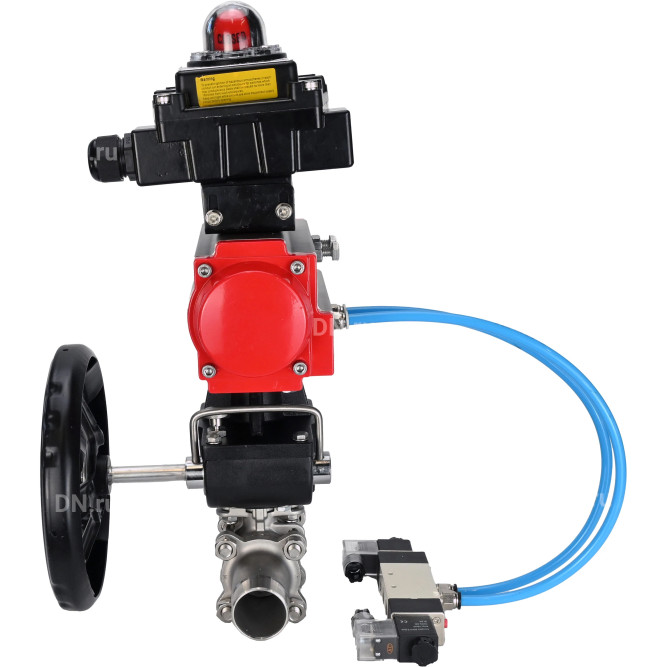 Кран шаровой BV3232P(3pc)-FP-W-ISO-H LONG Ду125 Ру16 полнопроход., корпус - нерж.сталь 316, уплотнение - PTFE, под приварку, с пн.приводом PA-DA-130, пн.распределителем 4V320-10 AC220V, редуктором MON3-700-T38-ISO и БКВ APL-410N EX в Алматы