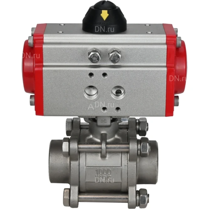 Кран шаровой BV3232P(3pc)-FP-W-ISO-H Ду65 Ру25 полнопроходной двухходовой, нержавеющая сталь SS316, под приварку, уплотнение - PTFE, с пневмоприводом PA-DA-83 двойного действия в Алматы