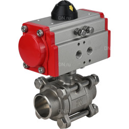 Кран шаровой BV3232P(3pc)-FP-W-ISO-H Ду65 Ру25 полнопроходной двухходовой, нержавеющая сталь SS316, под приварку, уплотнение - PTFE, с пневмоприводом PA-DA-83 двойного действия