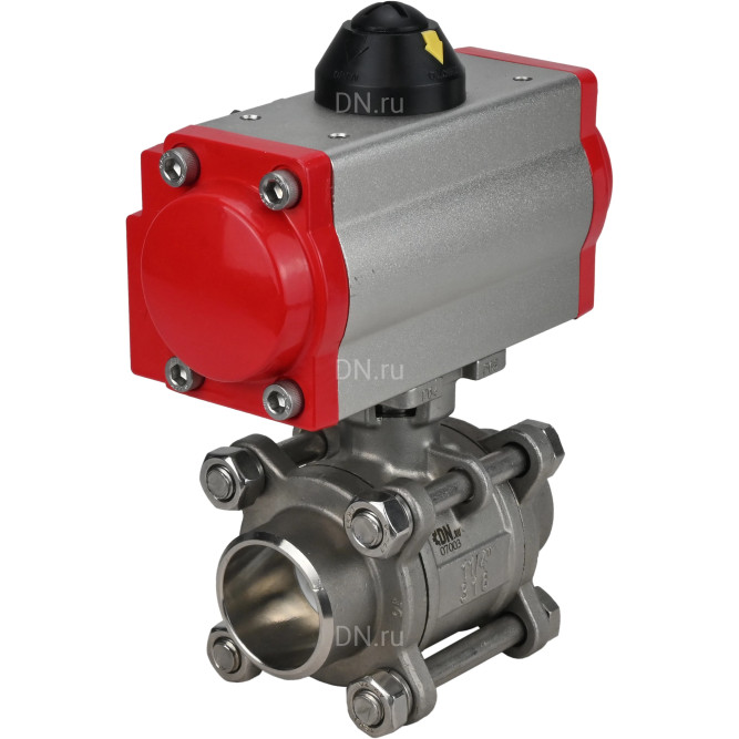 Кран шаровой BV3232P(3pc)-FP-W-ISO-H Ду65 Ру25 полнопроходной двухходовой, нержавеющая сталь SS316, под приварку, уплотнение - PTFE, с пневмоприводом PA-DA-83 двойного действия в Алматы