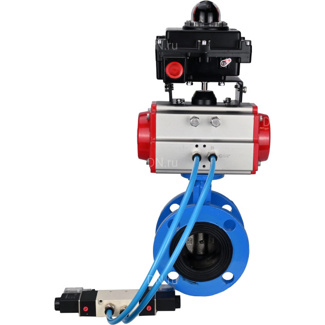 Затвор дисковый поворотный WBV1313E-2W-F-H Ду50 Ру16 фланцевый, корпус - чугун GGG40, диск - чугун GGG40, уплотнение - EPDM, с пневмоприводом PA-DA-105, пневмораспределителем 4V320-08 AC220V и БКВ APL-410N EX в Алматы