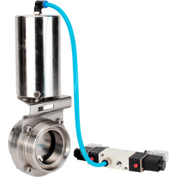 Затвор дисковый поворотный WBV3131E-2W-T-H Ду25 Ру10 резьбовой, пищевая нержавеющая сталь 304, уплотнение – EPDM, с пневмоприводом PA-SA-85 и пневмораспределителем 4V320-10 AC220V