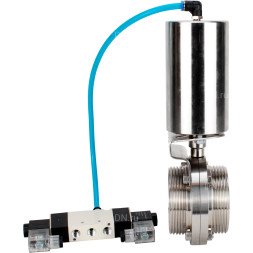 Затвор дисковый поворотный WBV3131E-2W-T-H Ду25 Ру10 резьбовой, пищевая нержавеющая сталь 304, уплотнение – EPDM, с пневмоприводом PA-SA-85 и пневмораспределителем 4V320-10 AC220V