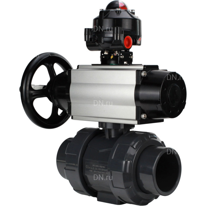 Кран шаровой BV4242E-FP-GRM-ISO Дн15 Ру10 полнопроходной, корпус - НПВХ, шар - НПВХ, уплотнение - EPDM, с пневмоприводом PA-DA-105-1 и БКВ APL-510N EX в Алматы