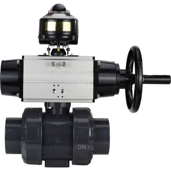 Кран шаровой BV4242E-FP-GRM-ISO Дн15 Ру10 полнопроходной, корпус - НПВХ, шар - НПВХ, уплотнение - EPDM, с пневмоприводом PA-DA-105-1 и БКВ APL-510N EX в Алматы