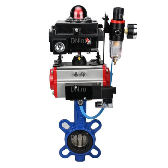 Затвор дисковый поворотный WBV1413E-2W-Fb-H Ду40 Ру16, корпус - чугун GGG50, диск - чугун GGG40, уплотнение - EPDM, с пневмоприводом PA-DA-052 двойного действия, пневмораспределителем 4M310-08 DC24V, БКВ APL-410N EX, БПВ AFC2000 в Алматы