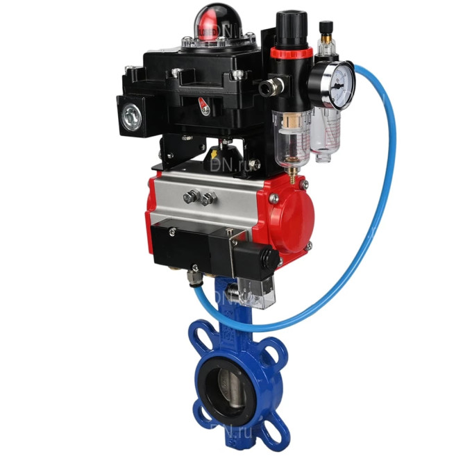 Затвор дисковый поворотный WBV1413E-2W-Fb-H Ду40 Ру16, корпус - чугун GGG50, диск - чугун GGG40, уплотнение - EPDM, с пневмоприводом PA-DA-052 двойного действия, пневмораспределителем 4M310-08 DC24V, БКВ APL-410N EX, БПВ AFC2000 в Алматы