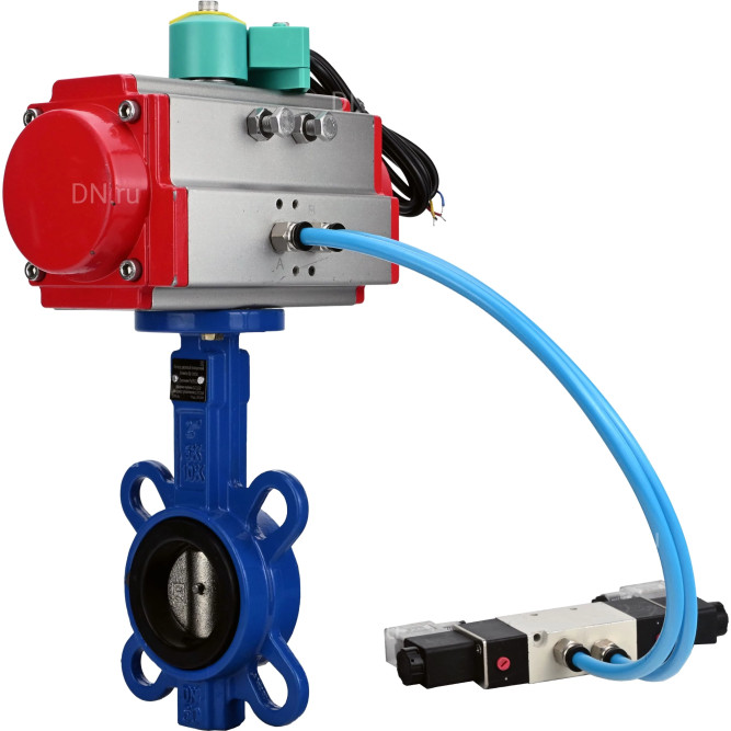 Затвор дисковый поворотный WBV1413E-2W-Fb-H Ду50 Ру16, корпус - чугун GGG50, диск - чугун GGG40, уплотнение - EPDM, с пневмоприводом PA-SA-083, пневмораспределителем 4V320-10 AC220V и магнитным переключателем ALS200D в Алматы