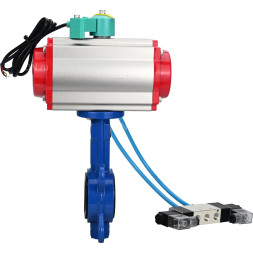 Затвор дисковый поворотный WBV1413E-2W-Fb-H Ду50 Ру16, корпус - чугун GGG50, диск - чугун GGG40, уплотнение - EPDM, с пневмоприводом PA-SA-083, пневмораспределителем 4V320-10 AC220V и магнитным переключателем ALS200D