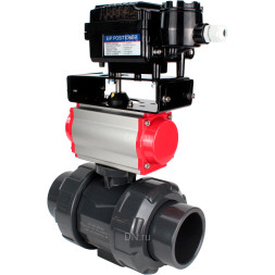 Кран шаровой BV4242E-FP-GRM-ISO Дн15 Ру10 полнопроходной, корпус - НПВХ, шар - НПВХ, уплотнение - EPDM, с пневмоприводом PA-SA-052 и пневмопозиционером YT-1000RSN без обратной связи