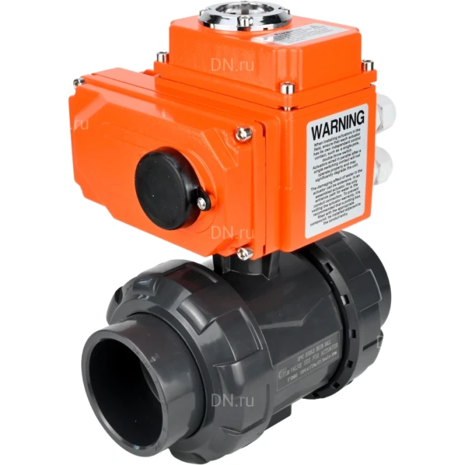 Кран шаровой BV4242E-FP-GRM-ISO Дн40 Ру10 полнопроходной, клеевой с разборным муфтовым соединением, корпус - НПВХ, шар - НПВХ, уплотнение - EPDM, с электроприводом QT-N-003EM-O1-24VDC-У1 HARK в Алматы