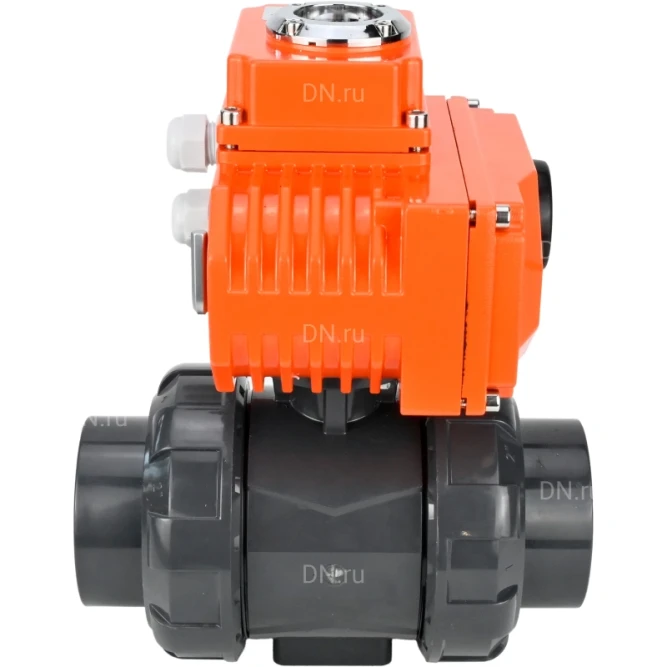 Кран шаровой BV4242E-FP-GRM-ISO Дн40 Ру10 полнопроходной, клеевой с разборным муфтовым соединением, корпус - НПВХ, шар - НПВХ, уплотнение - EPDM, с электроприводом QT-N-003EM-O1-24VDC-У1 HARK в Алматы