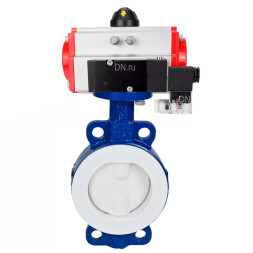 Затвор дисковый поворотный WBV3434Pf-2W-Fb-R Ду250 Ру16 корпус - углеродистая сталь WCB, диск - углеродистая сталь WCB, футерованный PTFE, уплотнение - PTFE, с пневмоприводом PA-DA-130 и пневмораспределителем 4M310-08 DC24V