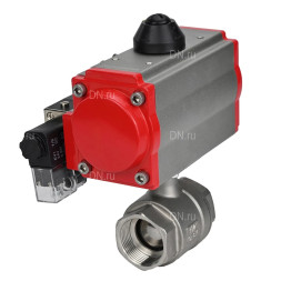 Кран шаровой BV3232P(2pc)-FP-T-ISO-H Ду100 Ру40 полнопроходной двухходовой, нержавеющая сталь 316, внутренняя резьба, уплотнение - PTFE, с пневмоприводом PA-DA-105 двойного действия и пневмораспределителем 4M310-08 24В