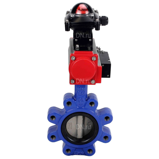 Затвор дисковый поворотный WBV1631E-2W-Fb-H Ду150 Ру16 LUG корпус - чугун QT450, диск - нержавеющая сталь 304, уплотнение - EPDM, с пневмоприводом PA-DA-105, пневмораспределителем 4M310-08 AC220V и БКВ APL-210N в Алматы