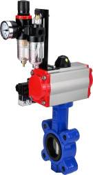 Затвор дисковый поворотный WBV1631E-2W-Fb-H Ду100 Ру16 LUG корпус - чугун QT450, диск - нержавеющая сталь 304, уплотнение - EPDM, с пневмоприводом PA-SA-130, пневмораспределителем 4M310-08 AC220V и БПВ AFC2000